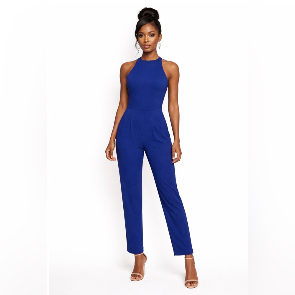 Royal Blue Sleeveless High Neck Open Back Jumpsuit Size Medium